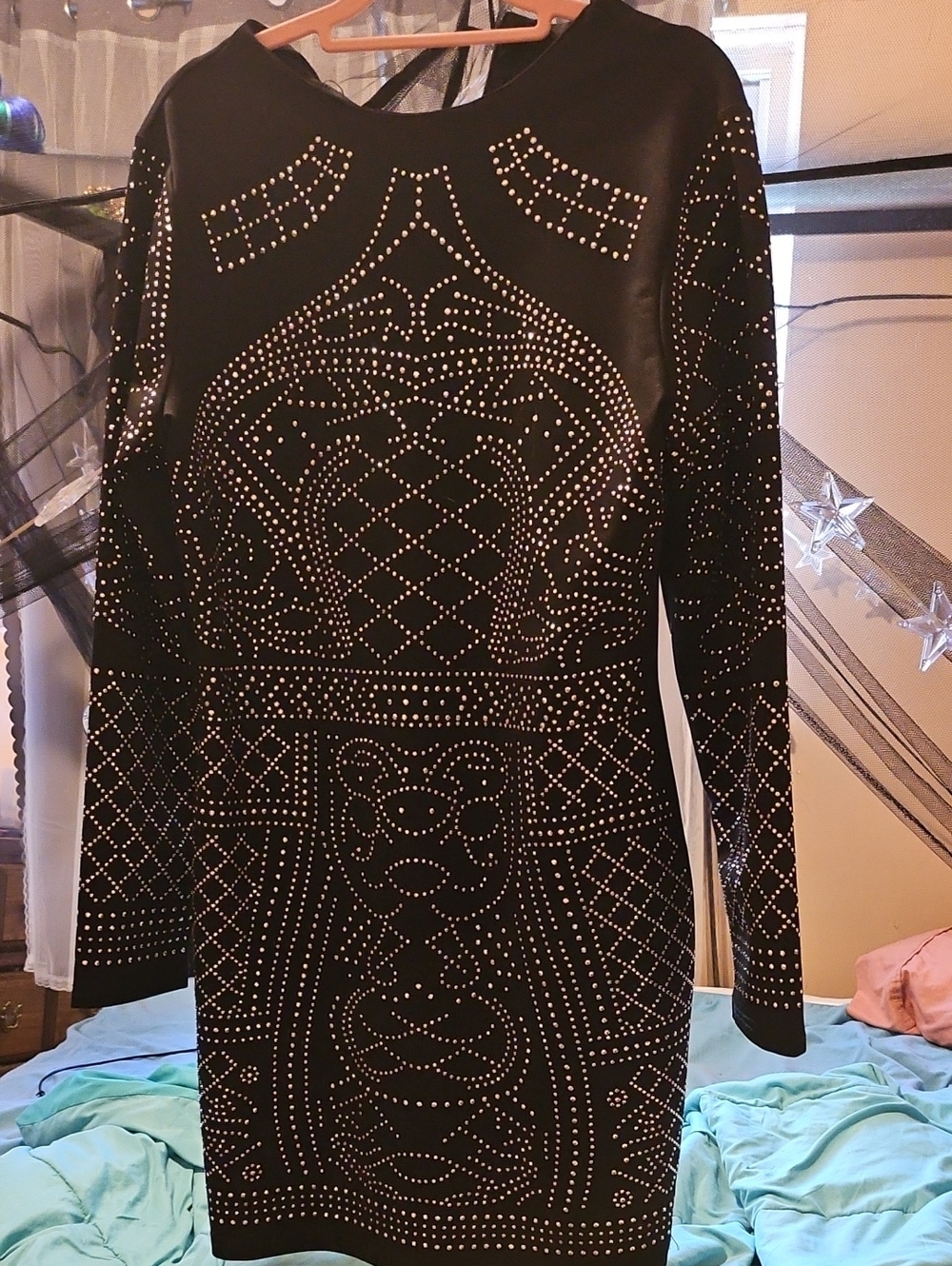 Studded Black Long-Sleeve Bodycon Dress